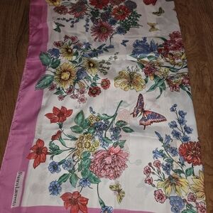 Franco Laurenti Scarf Butterfly Flowers Pink Boarder Made In Italy